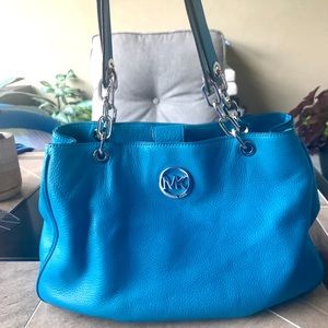 Blue Michael Kors Pebbled Leather Handbag